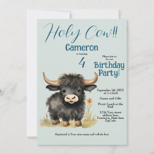 Highland Cow Neutral Birthday Party  Invitation