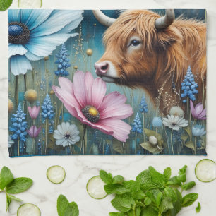 Highland Cow Obsession -Colourful Cosmos  Tea Towel