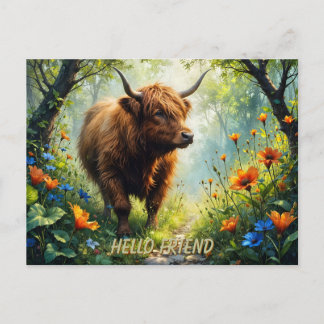 Highland cow on a Floral Path Puzzle Postcard