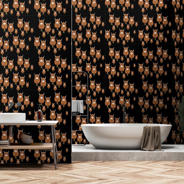 Highland Cow on Black Wallpaper (Bathroom)