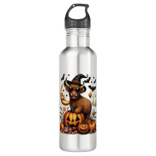 Highland Cow on Pumpkin Halloween 710 Ml Water Bottle