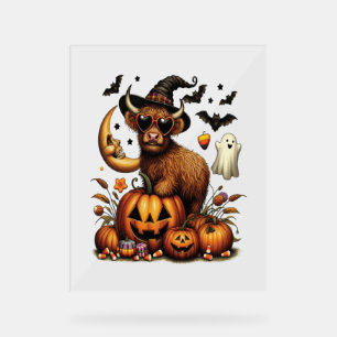 Highland Cow on Pumpkin Halloween Acrylic Sign