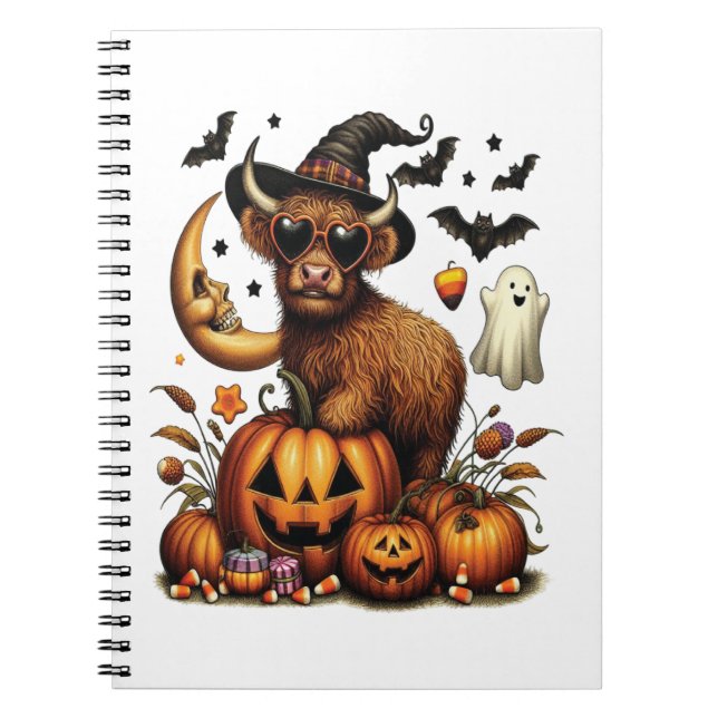 Highland Cow on Pumpkin Halloween Notebook (Front)