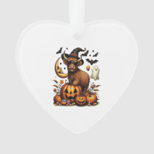 Highland Cow on Pumpkin Halloween Ornament