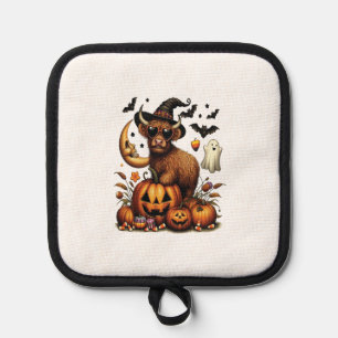 Highland Cow on Pumpkin Halloween Pot Holder