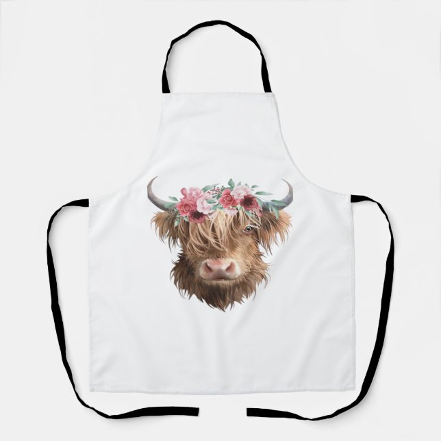 Highland Cow Painting Classic T-Shirt Apron (Front)
