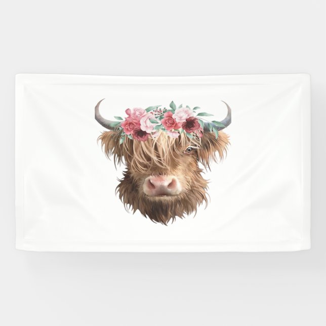 Highland Cow Painting Classic T-Shirt Banner (Horizontal)