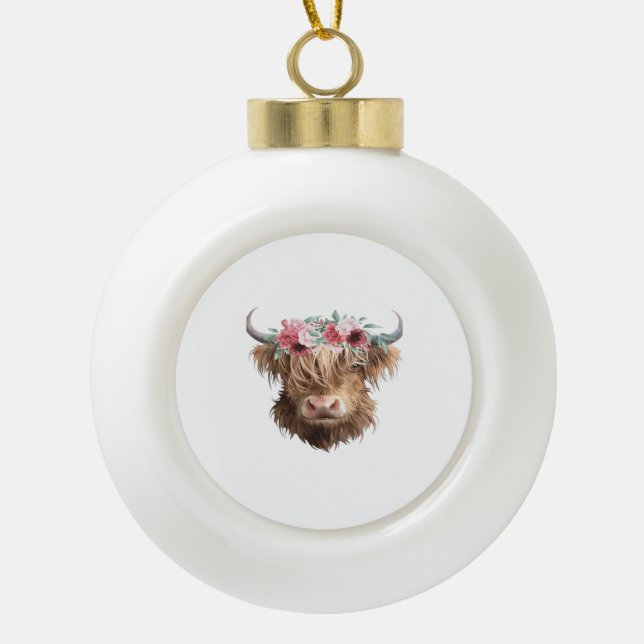 Highland Cow Painting Classic T-Shirt Ceramic Ball Christmas Ornament (Front)