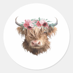 Highland Cow Painting Classic T-Shirt Classic Round Sticker