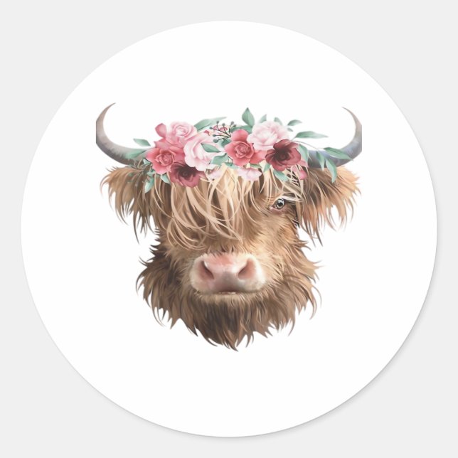 Highland Cow Painting Classic T-Shirt Classic Round Sticker (Front)