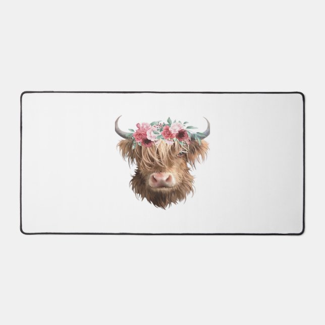 Highland Cow Painting Classic T-Shirt Desk Mat (Front)