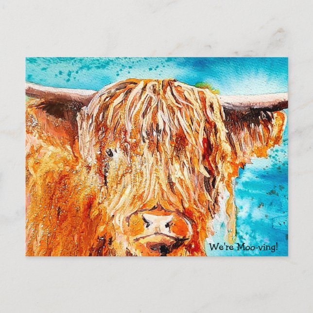 Highland Cow Painting - "We're Moving" Card (Front)