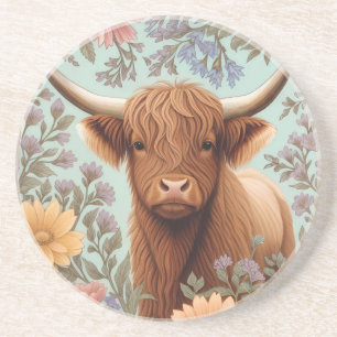Highland Cow Pastel William Morris Inspired Floral Coaster