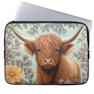 Highland Cow Pastel William Morris Inspired Floral Laptop Sleeve
