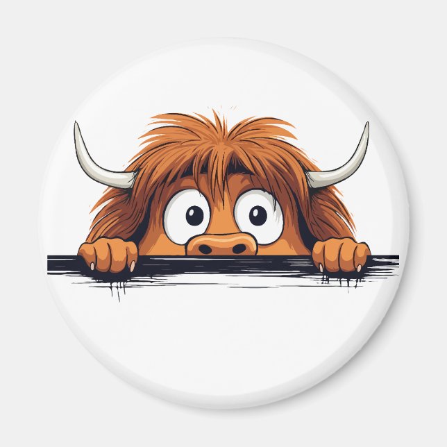 Highland Cow Peeking Cute Adorable Funny Animal  Magnet (Front)