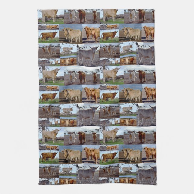 Highland Cow Photo Collage, Tea Towel (Vertical)