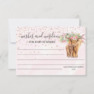 Highland cow Pink Baby Shower Wishes Wisdom  Invitation