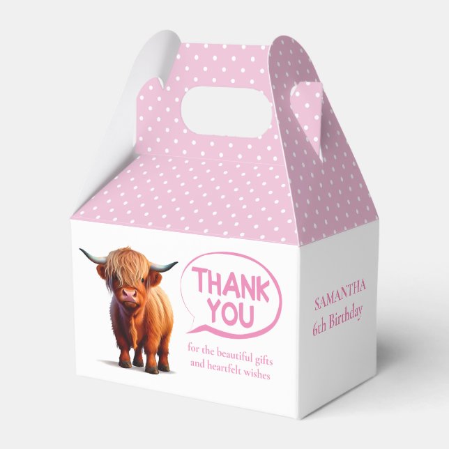 Highland Cow Pink Girl Favour Box (Front Side)