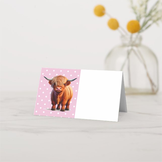 Highland Cow Pink Place Card (Front)