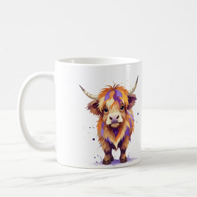 Highland Cow Playful Adorable Fun Animal Colourful Coffee Mug (Left)