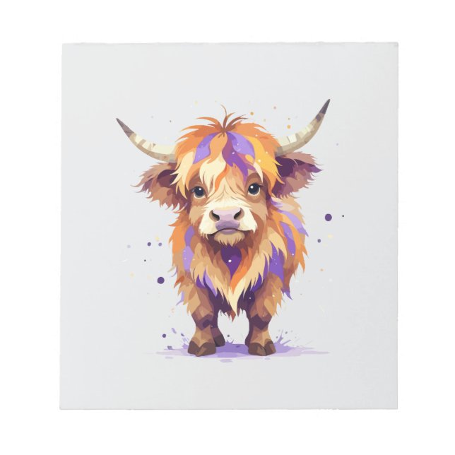 Highland Cow Playful Adorable Fun Animal Colourful Notepad (Front)