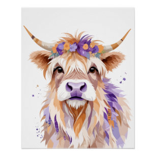 Highland Cow Playful Adorable Fun Animal Colourful Poster