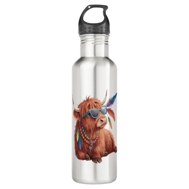 Highland Cow Png, Cool Cow Png, Sunglass 710 Ml Water Bottle (Front)