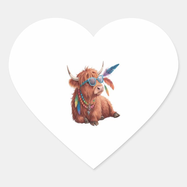 Highland Cow Png, Cool Cow Png, Sunglass Heart Sticker (Front)