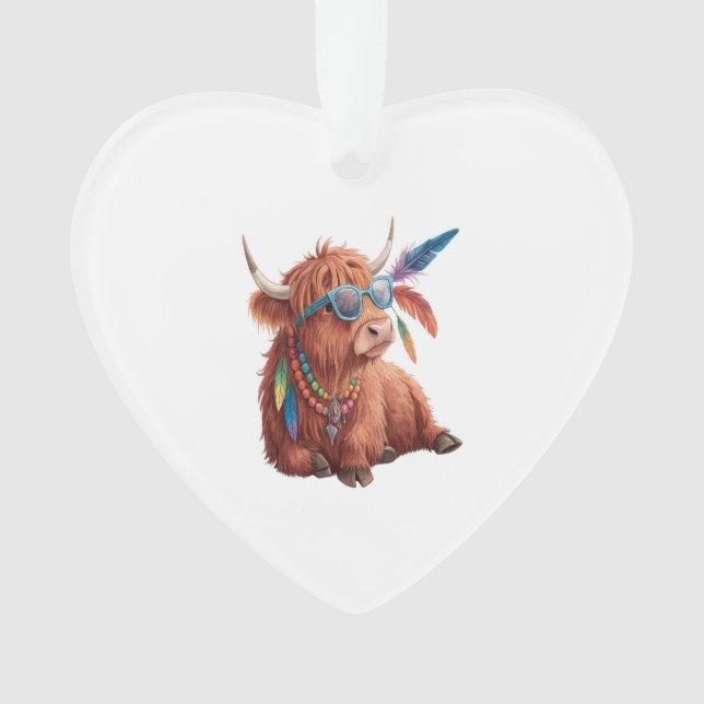 Highland Cow Png, Cool Cow Png, Sunglass Ornament (Front)