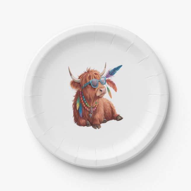 Highland Cow Png, Cool Cow Png, Sunglass Paper Plate (Front)