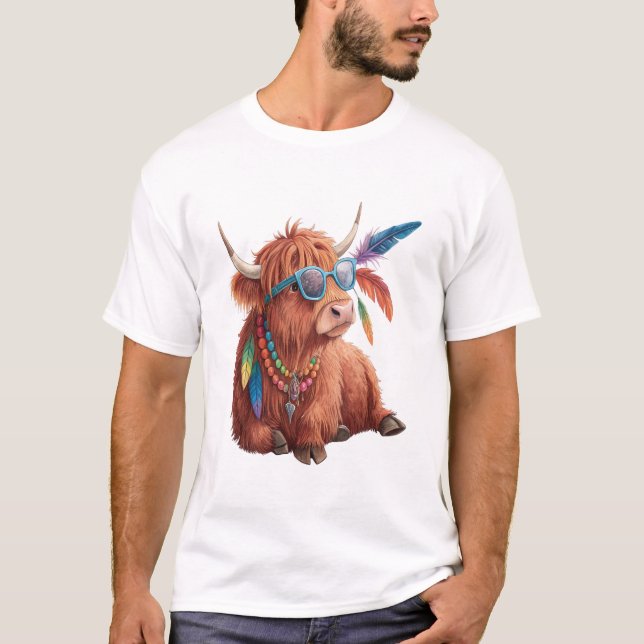 Highland Cow Png, Cool Cow Png, Sunglass T-Shirt (Front)