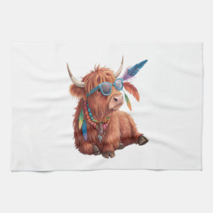 Highland Cow Png, Cool Cow Png, Sunglass Tea Towel