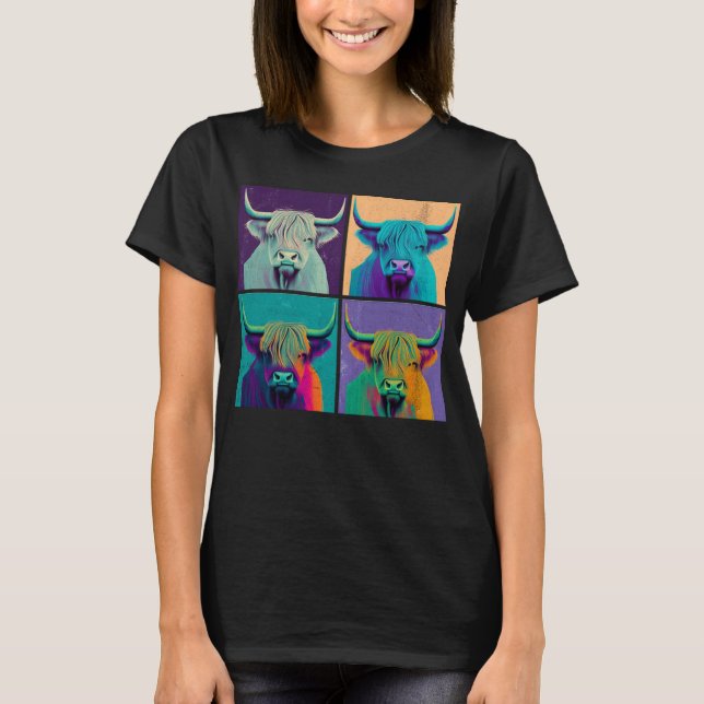 Highland Cow Pop Illustration Colorful Animal Men T-Shirt (Front)