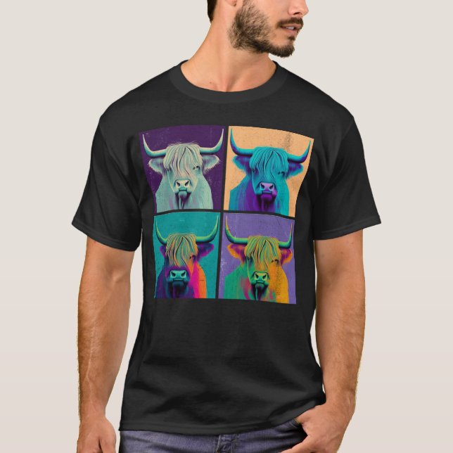 Highland Cow Pop Illustration Colorful Animal Men T-Shirt (Front)