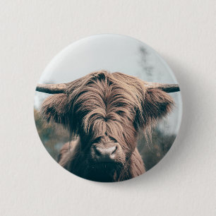 Highland cow portrait 6 cm round badge