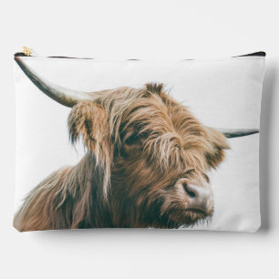 Highland cow portrait custom name initial monogram accessory pouch