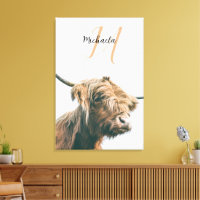 Highland cow portrait custom name initial monogram