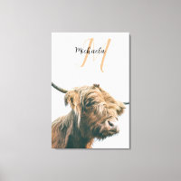 Highland cow portrait custom name initial monogram