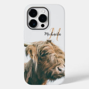 Highland cow portrait custom name initial monogram Case-Mate iPhone 14 pro case