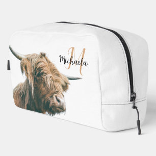 Highland cow portrait custom name initial monogram dopp kit