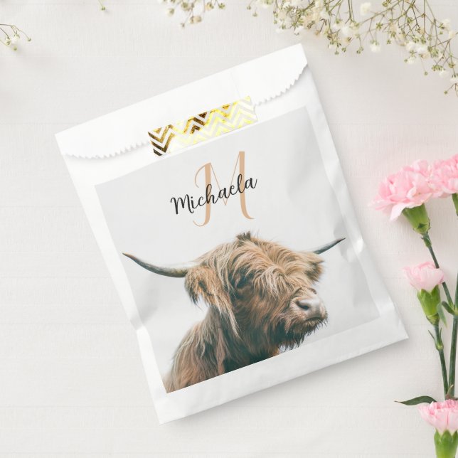 Highland cow portrait custom name initial monogram favour bags (Sealed)