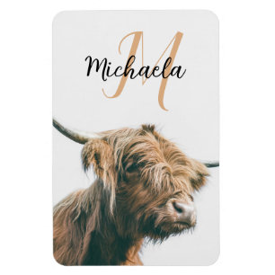 Highland cow portrait custom name initial monogram magnet