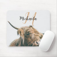 Highland cow portrait custom name initial monogram