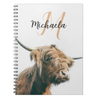Highland cow portrait custom name initial monogram