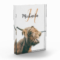 Highland cow portrait custom name initial monogram