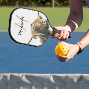 Highland cow portrait custom name initial monogram pickleball paddle