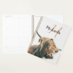 Highland cow portrait custom name initial monogram planner<br><div class="desc">Highland cow portrait custom name initial monogram. Portrait photograph of a majestic orange brown highland cattle on a foggy day with white background.</div>