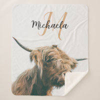 Highland cow portrait custom name initial monogram