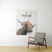 Highland cow portrait custom name initial monogram