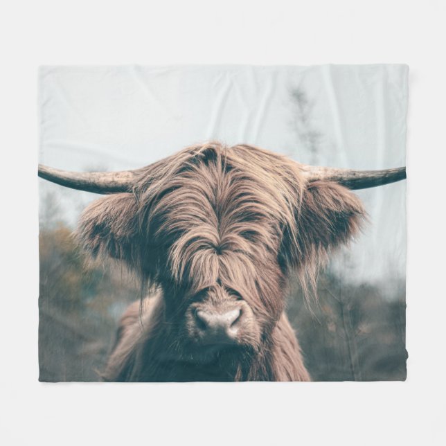 Highland cow portrait fleece blanket (Front (Horizontal))